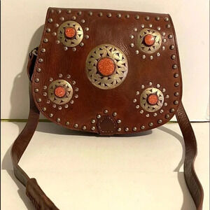 Handmade vintage leather brown crossbody bag